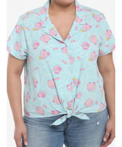 Kirby Pastel Cloud Tie-Front Girls Woven Button-Up Plus Size $17.99 Button-Up