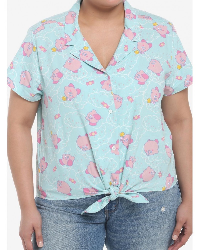 Kirby Pastel Cloud Tie-Front Girls Woven Button-Up Plus Size $17.99 Button-Up