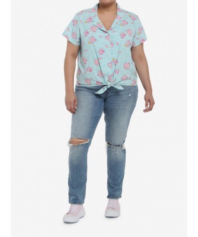 Kirby Pastel Cloud Tie-Front Girls Woven Button-Up Plus Size $17.99 Button-Up