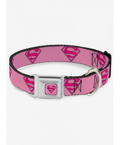 DC Comics Justice League Superman Shield Pink Seatbelt Buckle Dog Collar $12.20 Pet Collars