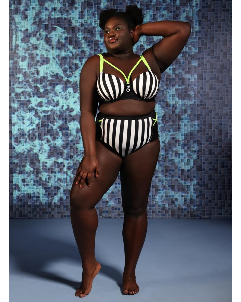 Beetlejuice Stripe High-Waisted Swim Bottoms Plus Size $6.56 Bottoms