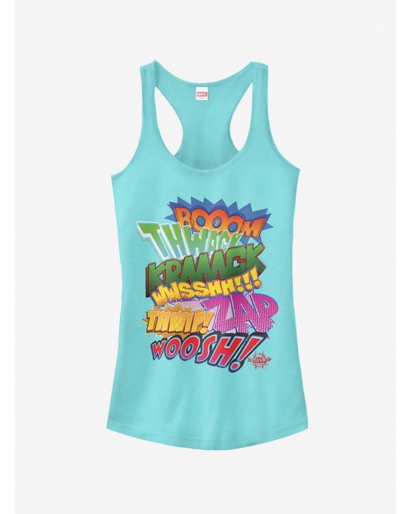 Marvel Spider-Man: Into The Spider-Verse Sound Effects Cancun Blue Girls Tank Top $8.76 Tops