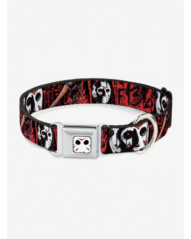 Friday The 13Th Jason Mask Blood Splatter Seatbelt Buckle Dog Collar $10.96 Pet Collars