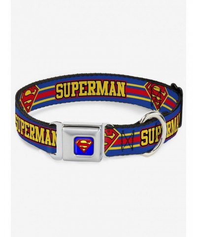 DC Comics Justice League Superman Shield Stripe Blue Yellow Red Seatbelt Buckle Dog Collar $11.70 Pet Collars